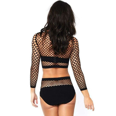 Set Seducente in Rete Leg Avenue con Collant Alto e Top Maniche